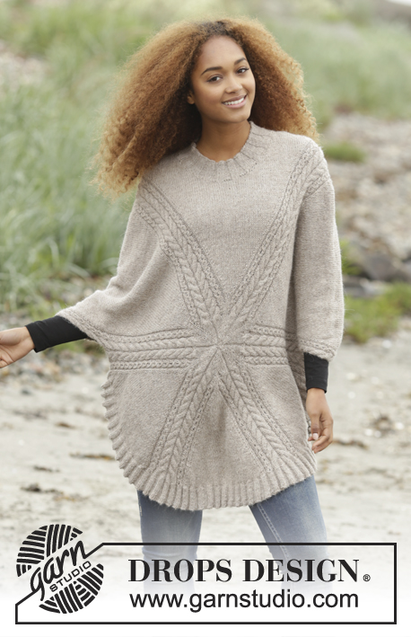 Sand Tracks / DROPS 171-7 - Knitted DROPS jumper worked in a circle with cables in ”Puna”. Size: S - XXXL.