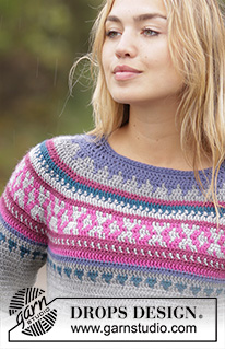 Helsinki / DROPS 172-35 - Crochet DROPS jumper with multi-colored pattern and round yoke, worked top down in ”Karisma”. Size: S - XXXL.