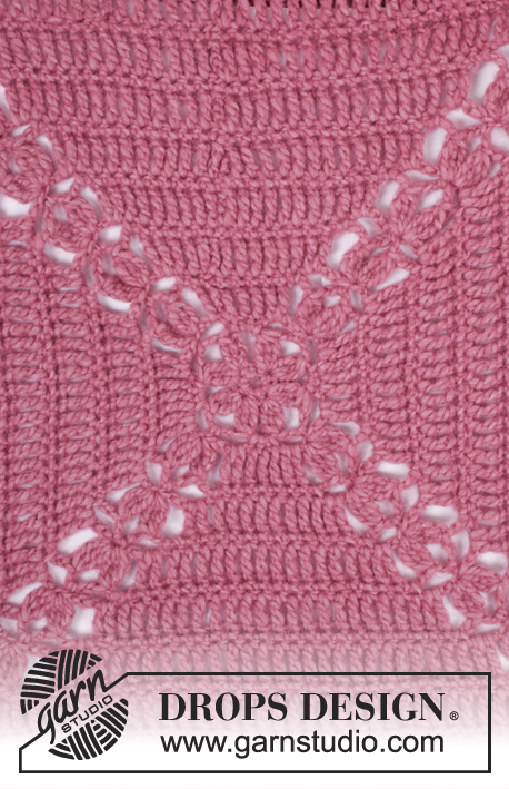 Autumn Rose / DROPS 172-41 - Gehaakte DROPS trui wordt in een vierkant gehaakt met waaierpatroon van Air. Maat: S - XXXL.