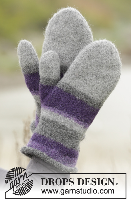 Polar Stripes / DROPS 173-29 - Felted DROPS mittens with stripes in Lima