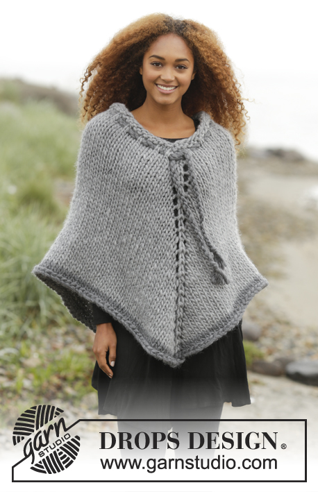 Cozy Cover / DROPS 173-32 - Knitted DROPS poncho with twined string in the neck, worked top down in ”Polaris”. Size: S - XXXL.