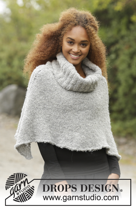 Echoes / DROPS 173-33 - Knitted DROPS poncho with turtle neck, worked top down in ”Alpaca Bouclé”. Size: S - XXXL.