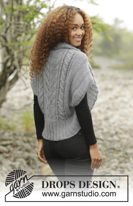 Grey Whisper / DROPS 173-40 - Knitted DROPS shoulder piece with cables and rib in BabyAlpaca Silk and Kid-Silk. Size: S - XXXL.
