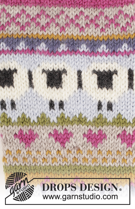 Sleepy Sheep / DROPS 173-45 - Strikkede DROPS sokker i ”Karisma” med sauer. Str 35 - 46.