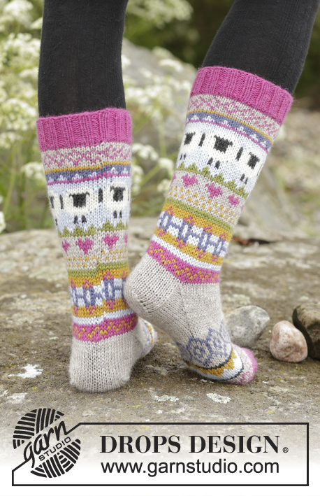 Sleepy Sheep / DROPS 173-45 - Knitted DROPS socks with sheeps in ”Karisma”. Size 35 - 46