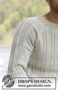 Sentinel / DROPS 174-2 - Knitted DROPS men’s jumper with cables and raglan in Belle. Size: S - XXXL.