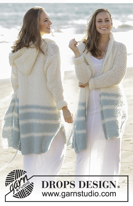 Driftwood / DROPS 175-2 - Knitted jacket in garter stitch with stripes and hood in DROPS Melody. Size: S - XXXL