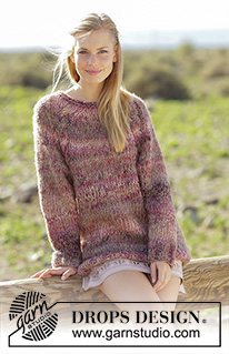 Misty Moor / DROPS 176-19 - Knitted jumper with raglan, cables and A-shape, worked top down in 2 strands DROPS Delight and 1 strand DROPS Brushed Alpaca Silk. Sizes S - XXXL.