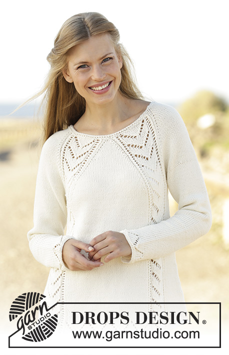 Maren / DROPS 176-27 - Knitted jumper with lace pattern and raglan, worked top down in DROPS Cotton Merino. Size: S - XXXL
