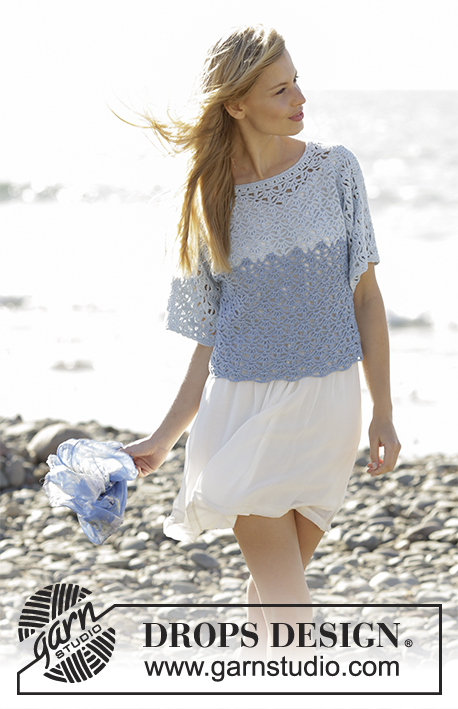 Aegean / DROPS 177-24 - Jumper with seamless sleeves and lace pattern, worked top down in DROPS Belle. Sizes S - XXXL.