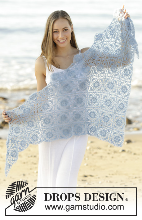 Lisbon Tiles / DROPS 177-4 - Crochet shawl with squares in DROPS Kid-Silk.