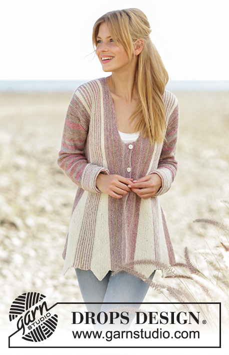 Rays of Spring / DROPS 178-26 - Knitted jacket in Garter stitch with short rows and stripes in DROPS Fabel. Sizes S - XXXL.