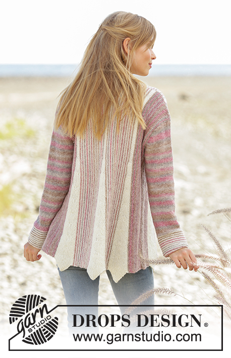 Rays of Spring / DROPS 178-26 - Knitted jacket in Garter stitch with short rows and stripes in DROPS Fabel. Sizes S - XXXL.