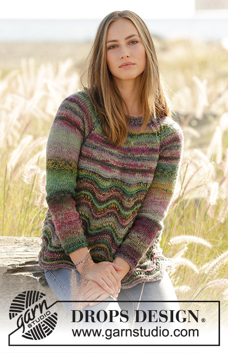 Spring Forest / DROPS 178-27 - Jumper with wave pattern and raglan, worked bottom up with 2 strands DROPS Delight. Sizes: S - XXXL.