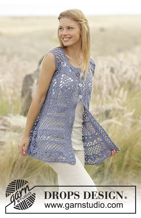 Forever Lace / DROPS 178-29 - Vest with crochet square and lace pattern, worked top down in DROPS Cotton Light. Sizes S - XXXL.