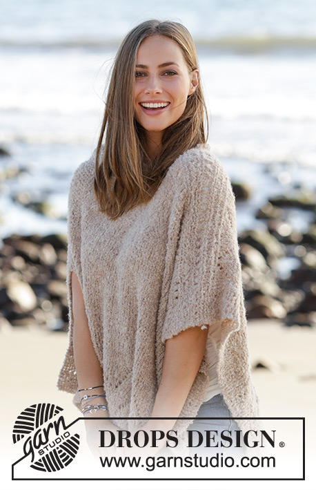 So Far / DROPS 178-34 - Knitted poncho with lace pattern in DROPS Alpaca Bouclé. Sizes S - XXXL.