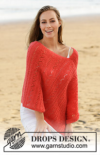 Playa Honda / DROPS 178-60 - Knitted poncho with lace pattern in borders in DROPS Brushed Alpaca Silk. Size: S - XXXL