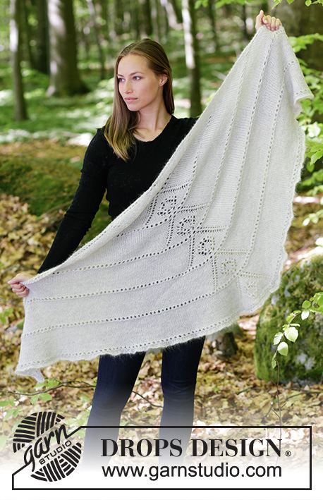 Viking Spirit / DROPS 179-35 - Knitted shawl with lace pattern. 
The piece is worked in DROPS Alpaca and DROPS Kid-Silk.