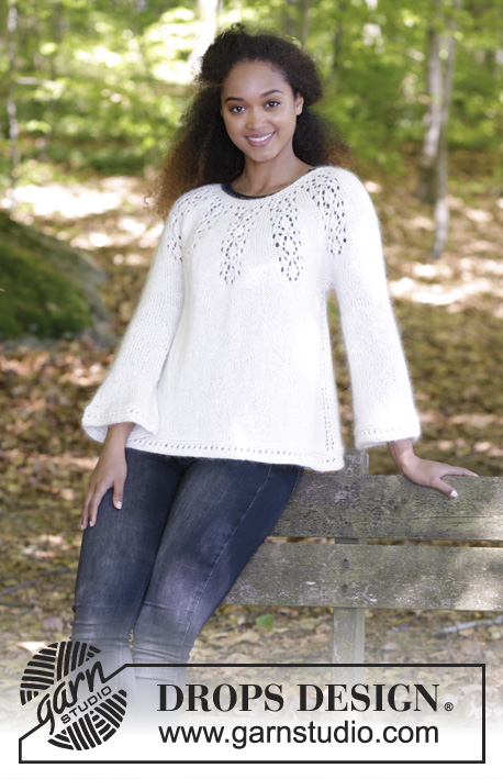 Nineveh Jumper / DROPS 179-8 - Jumper with round yoke, lace pattern and A-shape, knitted top down. Size: S - XXXL
Piece is worked in DROPS BabyMerino and DROPS Kid-Silk.