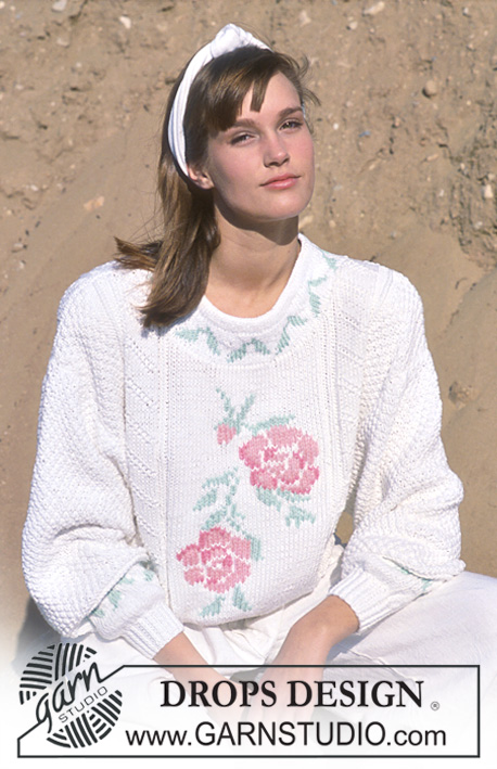 DROPS 18-3 - DROPS sweater with rose pattern in “Paris”.