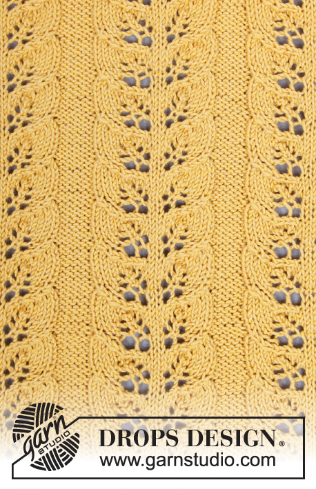 Lemon Parfait / DROPS 180-1 - Stickad tröja med bladmönster och raglanminskning. Storlek S - XXXL.
Arbetet är stickat i DROPS Cotton Merino.
