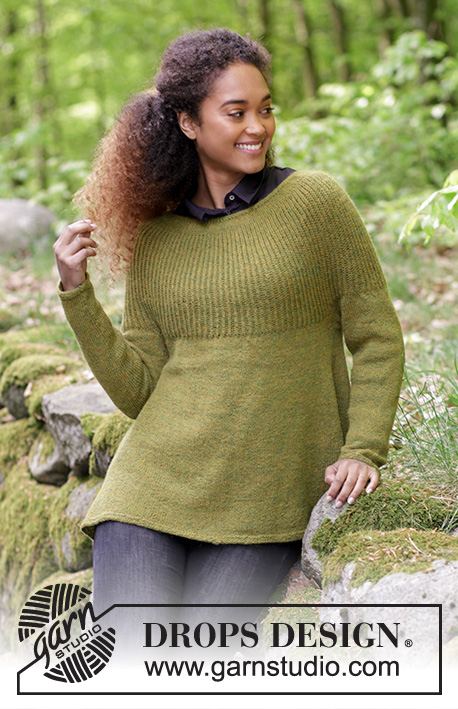 Evergreen / DROPS 180-11 - Sweter z zaokrąglonym karczkiem, ściegiem angielskim, w kształcie trapezu, przerabiany od góry do dołu. Od S do XXXL.
Z włóczki DROPS Alpaca.