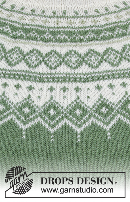 Perles du Nord / DROPS 180-2 - De set bestaat uit: Gebreide trui met ronde pas, veelkleurig Noors patroon en A-lijn, van boven naar beneden gebreid. Maten S - XXXL. Muts met veelkleurig Noors patroon.
De set wordt gebreid in DROPS Flora.