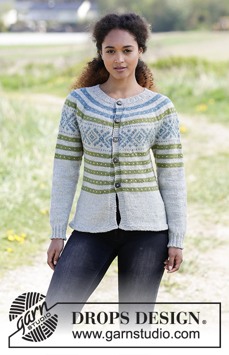 Nova Scotia Cardigan / DROPS 180-21 - Jacket with Fana pattern, round yoke and A-shape, knitted top down. Size: S - XXXL Piece is knitted in DROPS Karisma.