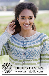Nova Scotia Cardigan / DROPS 180-21 - Jacket with Fana pattern, round yoke and A-shape, knitted top down. Size: S - XXXL Piece is knitted in DROPS Karisma.