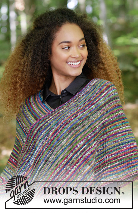 Stripes in Monaco / DROPS 180-27 - Knitted poncho with garter stitch and stripes. Sizes S - XXXL.
The piece is worked in DROPS Fabel.