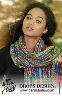 Stripes in Monaco Set / DROPS 180-28 - The set consists of: Knitted scarf and wrist warmers in garter stitch and stripes, worked sideways.
All the parts are worked in DROPS Fabel.