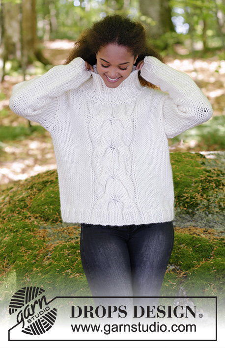 Cozy Weekend / DROPS 181-13 - Knitted jumper with cables and high collar. Sizes S - XXXL.
The piece is worked in DROPS Snow.