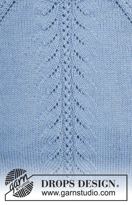 Blue Hour / DROPS 181-20 - Gebreide trui met raglan en kantpatroon, van boven naar beneden gebreid. Maten S - XXXL.
Het werk wordt gebreid in DROPS Lima.