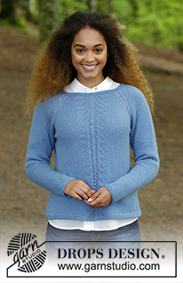 Blue Hour / DROPS 181-20 - Knitted jumper with raglan and lace pattern, worked top down. Sizes S - XXXL.
The piece is worked in DROPS Lima.