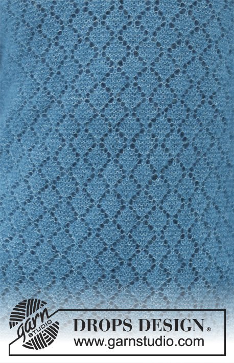 Song of the Sea / DROPS 181-22 - Raglánový pulovr s postranními rozparky pletený krajkovým vzorem shora dolů z příze DROPS Kid-Silk. Velikost S - XXXL.