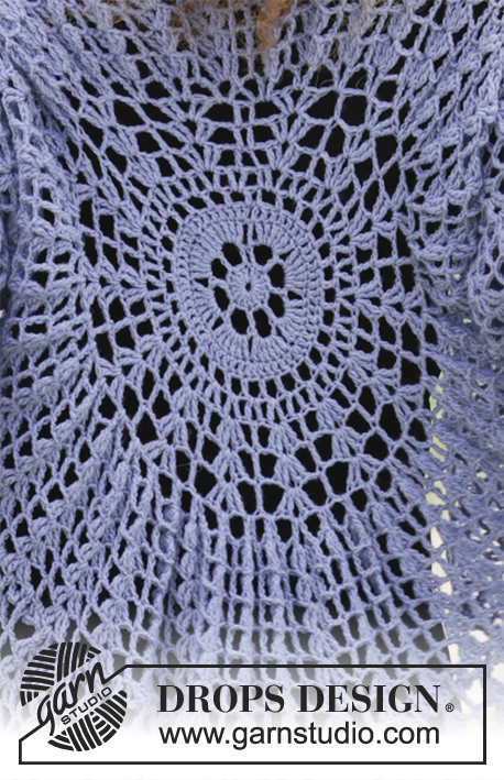 Fairy Glass / DROPS 181-26 - Crochet jacket worked in a circle with fan pattern. Size: S - XXXL
Piece is crocheted in DROPS BabyMerino.