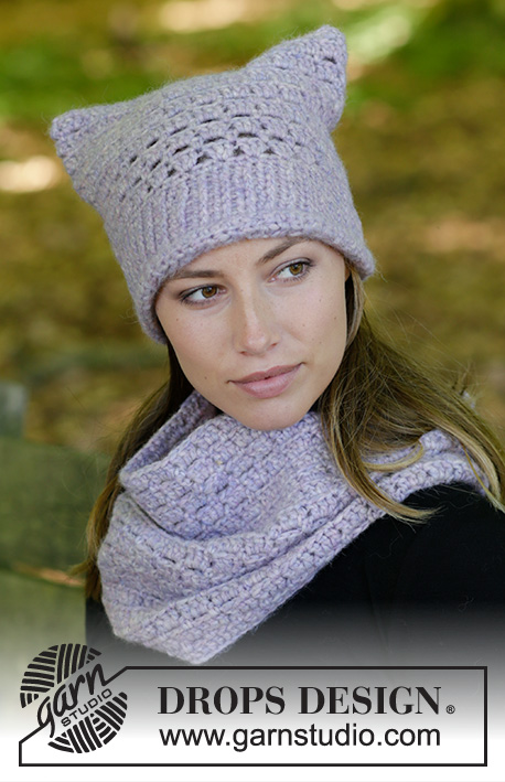 Irena / DROPS 182-40 - The set consists of: Crochet hat and neck warmer. 
The set is worked in DROPS Air.