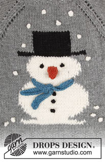 Frosty's Christmas / DROPS 183-13 - Pulóver hóember mintával és raglán szabásvonallal, fentről kezdve. Méret: S - XXXL.