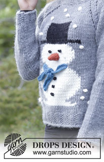 Frosty's Christmas / DROPS 183-13 - Ylhäältä alas neulottu lumiukkokuvioinen raglanpusero / joulupusero. Koot S-XXXL.
Työ neulotaan DROPS Snow-langasta.