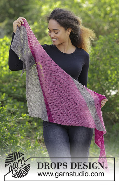 Everyday Choice / DROPS 183-28 - Shawl with garter stitch and stripes, worked diagonally. 
Piece is knitted in DROPS Brushed Alpaca Silk.