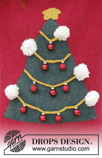 How To Be A Christmas Tree / DROPS 183-8 - Vánoční svetr / pulovr s vánočním stromečkem, hvězdou a bambulemi pletený z příze DROPS Alpaca a DROPS Brushed Alpaca Silk s bambulemi z příze DROPS Snow. Velikost: S - XXXL.
