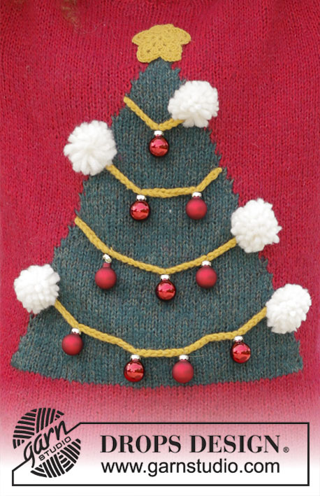 How To Be A Christmas Tree / DROPS 183-8 - Maglione natalizio ai ferri con albero di Natale, stella all’uncinetto e pompon. Taglie: Dalla S alla XXXL
Il maglione è lavorato in DROPS Alpaca e DROPS Brushed Alpaca Silk; i pompon sono in DROPS Snow.