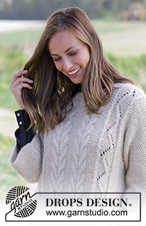 Elegant Comfort / DROPS 184-2 - Dlouhý pulovr – tunika s kapsami, copánky, perličkovým a ažurovým vzorem, pletený z příze DROPS Air. Velikost S - XXXL.