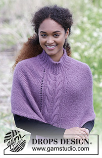 Elizabeth / DROPS 184-29 - Poncho au tricot, avec torsades et col en côtes, tricoté de haut en bas. Du S au XXXL.
Se tricote en DROPS BabyMerino et DROPS Kid-Silk.