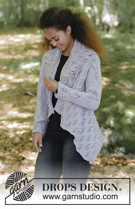 Don't Leaf Me Behind / DROPS 184-32 - Knitted square jacket with lace pattern. Sizes S - XXXL.
The piece is worked in DROPS Cotton Merino.