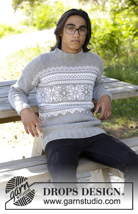 Vintermys / DROPS 185-13 - Męski sweter na drutach z żakardem norweskim. Od S do XXXL. 
Z włóczki DROPS Alaska