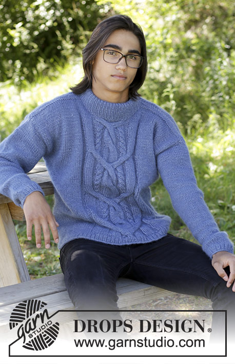Winter Love / DROPS 185-5 - Knitted jumper with cable at the front for men. Size: S - XXXL
Piece is knitted in DROPS Air.