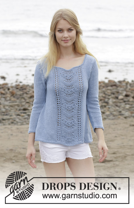 Key West Sweater / DROPS 186-14 - Jumper with lace pattern and A-shape, knitted top down. Size: S - XXXL Piece is knitted in DROPS Belle.