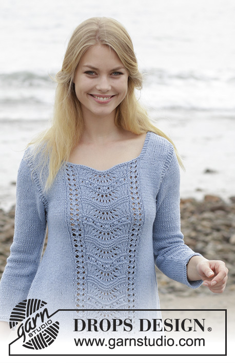 Key West Sweater / DROPS 186-14 - Jumper with lace pattern and A-shape, knitted top down. Size: S - XXXL Piece is knitted in DROPS Belle.