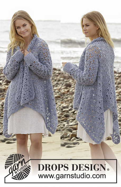 Kyliena / DROPS 186-33 - Crocheted jacket with lace pattern. Sizes S - XXXL. The piece is worked in DROPS Air.